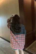 Black and Pink Colors Combination Plaid Blouse Shirt