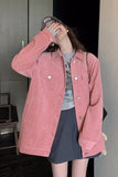 Long Sleeve Turn Down Collar Pink Corduroy Jacket