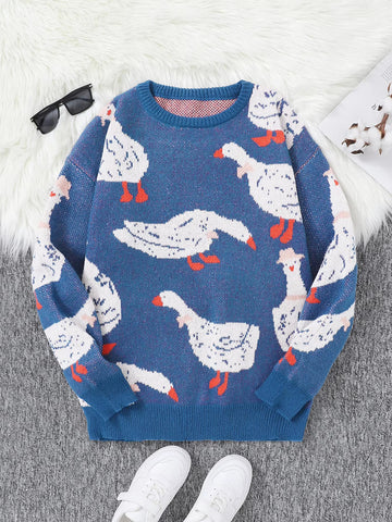 Long Sleeve Goose Full Printed Casual Sweater