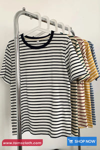 Short Sleeve Retro Casual Striped Shirts