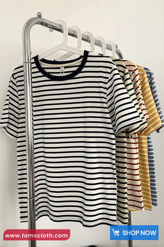 Short Sleeve Retro Casual Striped Shirts