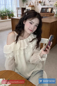 Loose Ruffled Style Flare Sleeve Lace Blouse Shirt