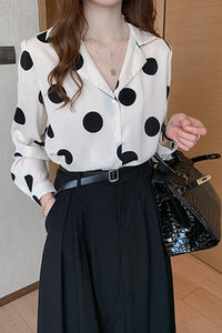 Long Sleeve Polka Dot Office Blouse Shirt