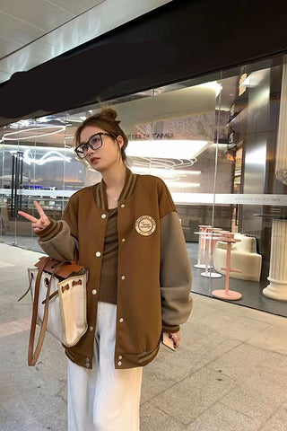 Loose Retro Colors Embroidered Baseball Jacket