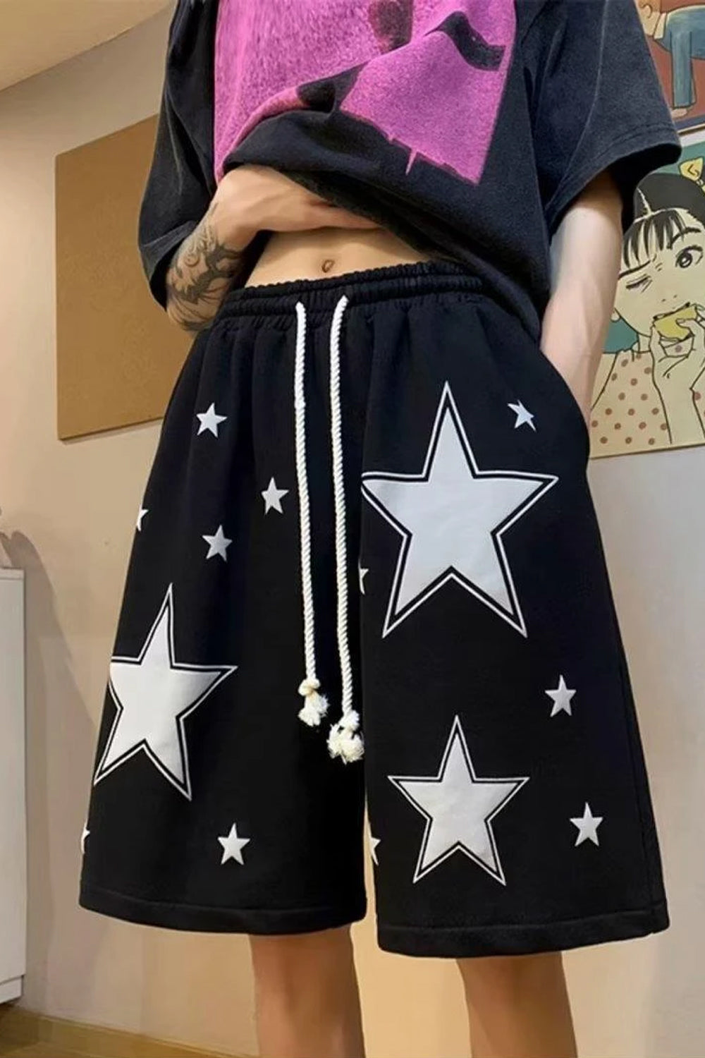 Stars Pattern Printed Wide Leg Shorts