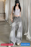 High Waist Vintage Washed Grey Jeans Pants