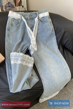 High Waist Retro Lace Patchwork Jeans Pants