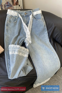 High Waist Retro Lace Patchwork Jeans Pants