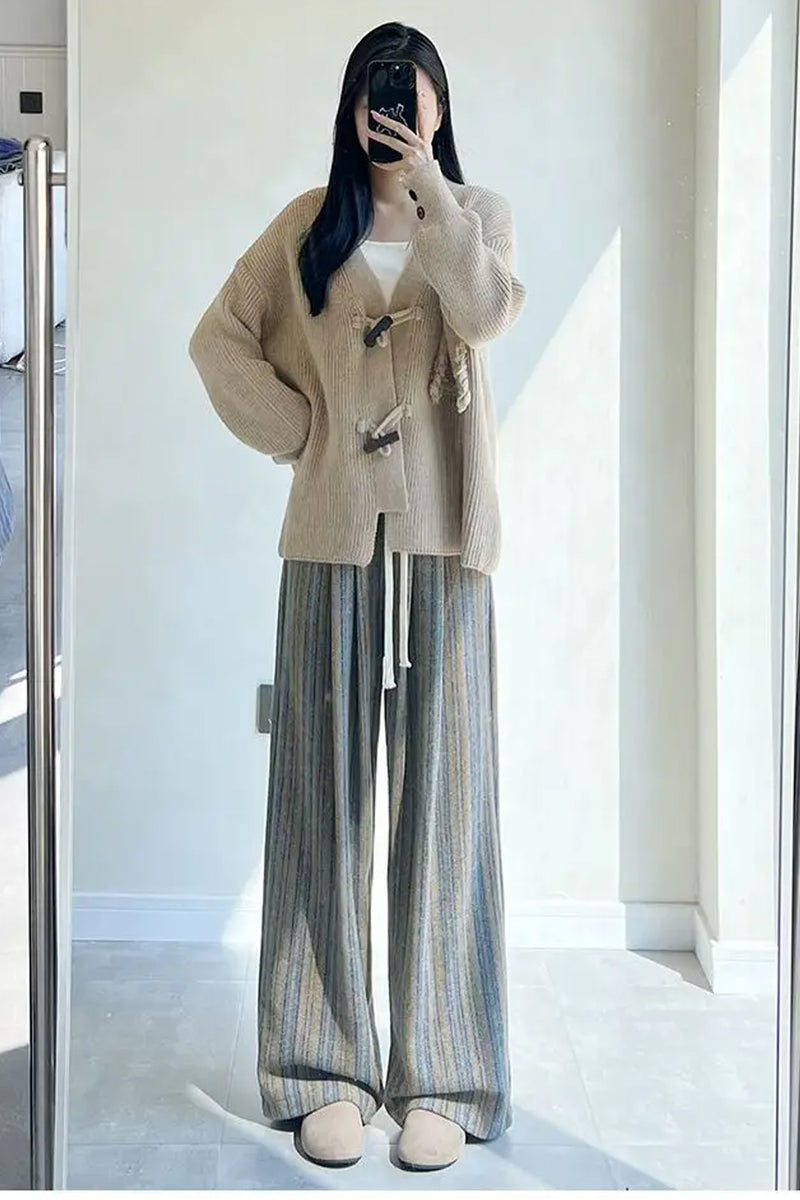 Vintage Stylish Woolen Striped Long Pants – Tomscloth