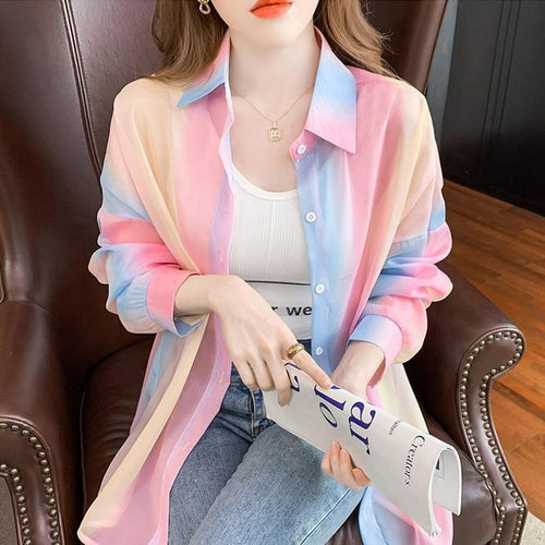 Long Sleeve Cute Gradient Colors Blouse Shirt