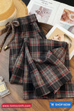 Loose Retro Plaid Drawstring Elegant Pants