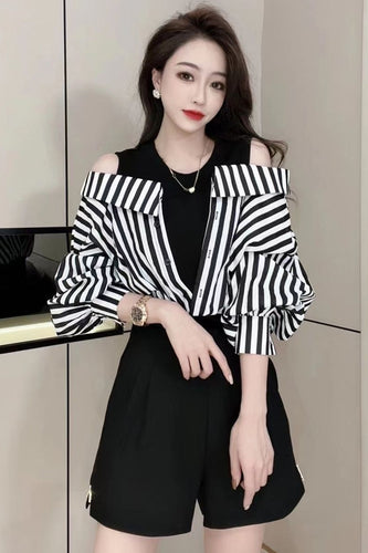 Fake Two Elegant Striped Blouse Shirts