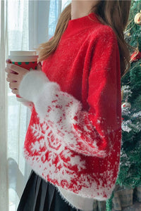 Long Sleeve High Neck Retro Christmas Pattern Sweater