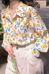 Long Sleeve Tulip Flowers Blouse Shirt