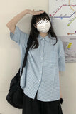 Short Sleeve Plaid Light Colors Blouse Shirt
