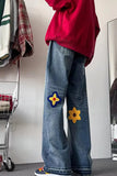 Hip Hop Vintage Flower Embroidered Men Jeans Pants