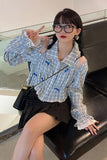 Long Sleeve Sweet Bow Hollow Out Cropped Blouse Shirt