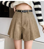 Classic A-Line Pleated Corduroy Shorts