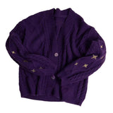 Stars Embroidered Retro Knitted Purple Sweater
