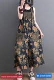 Loose Vintage Flowers Pattern Denim Jumpsuit