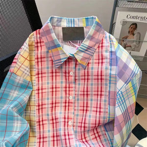 Long Sleeve Plaid Pastel Colors Blouse Shirt