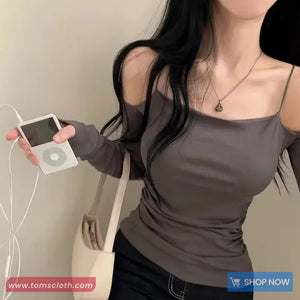 Long Sleeve Sexy Off Shoulder Cropped Shirt