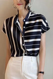 Short Sleeve Irregular Striped Retro Office Shirt