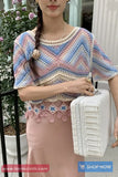 Short Sleeve Pastel Colors Crochet Knitted Shirts