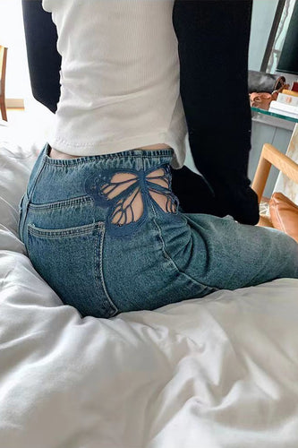 Cute Butterfly Cut Out Jeans Pants