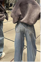 High Waist Letter Back Embroidered Jeans Pants