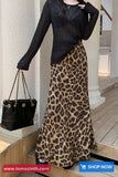 High Waist Retro Leopard Pattern Long Skirts