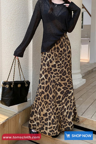 High Waist Retro Leopard Pattern Long Skirts