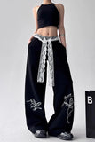 Loose Butterfly Pattern Lace Patchwork Sweatpants