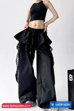 Extended Elastic Waist Lace Patchwork Pants