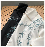Turn Down Collar Leaves Embroidered Pattern Men Shirt