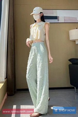 Elastic Waist Distressed Style Casual Pants