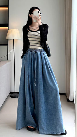Loose Elastic Waist Oversize Wide Leg Jeans Pants