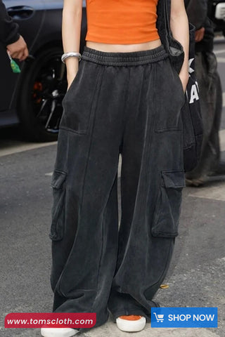 Loose Wide Leg Cargo Pockets Cotton Jogger Sweatpants