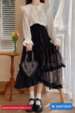 High Waist Asymmetrical Mesh Patchwork Ruffle Maxi Skirts