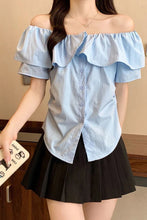 Slash Neck Ruffles Style Elegant Blouse Shirt