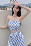 2 Piece Set Plaid Crop Top and Pants Suits