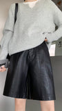 High Waist Loose Pocket Leather Shorts