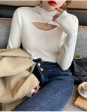 Sexy Cut Out Semi High Neck Knitted Sweater
