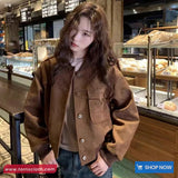 Long Sleeve Vintage Suede Baseball Jacket