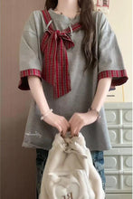Cute Bow Plaid Patchwork Casual Shirt