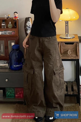 High Waist Wide Leg Cargo Pockets Pants