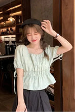 Puff Sleeve Square Collar Cropped Shirt