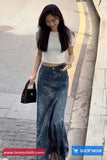 Vintage Floral Pattern Long Denim Skirts