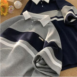 Vintage Turn Down Collar Striped Shirt