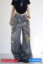 High Waist Vintage 3D Printed Loose Jeans Pants